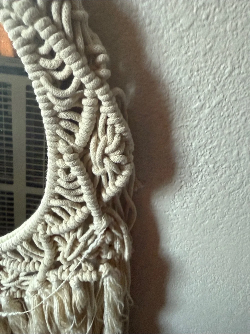 Handmade Cream Macramé Round Wall Mirror - Boho Wall Decor -36” mirror 11”